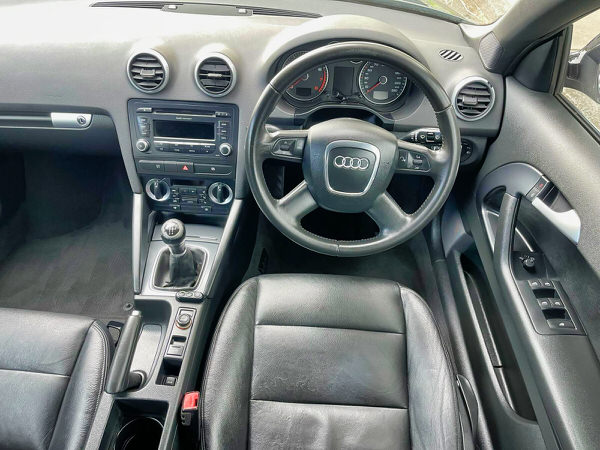 Audi A3 for sale – Soft Top Convertible 2009 Model in Black – Photo showing the view sitting in the driver seat looking out of the windscreen