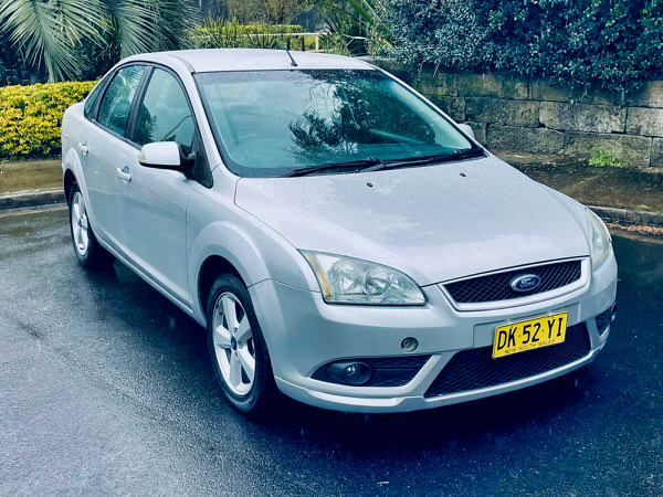 Ford Focus for sale in Sydney - Automatic 2007 model in silver - photo showing the front driver side photo shot from a low angle