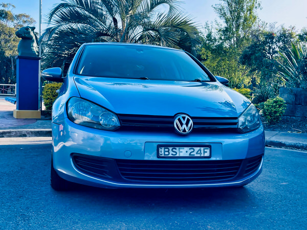 Used Golf for sale in Sydney - Automatic 1.4L TSI Engine Model with Service History Books in Metallic Blue - Photo showing the view of the front of the vehicle with colour matching bumper and front grille