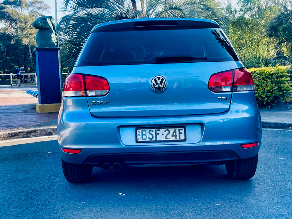 Used Golf for sale in Sydney - Automatic 1.4L TSI Engine Model with Service History Books in Metallic Blue - Photo showing the view of the back of the vehicle with colour matching bumper