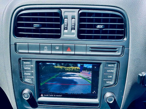 Used VW for sale in Sydney - Model Shown is a 2016 VW Polo with low kms and service books included - photo showing the reversing camera working with a large clear screen